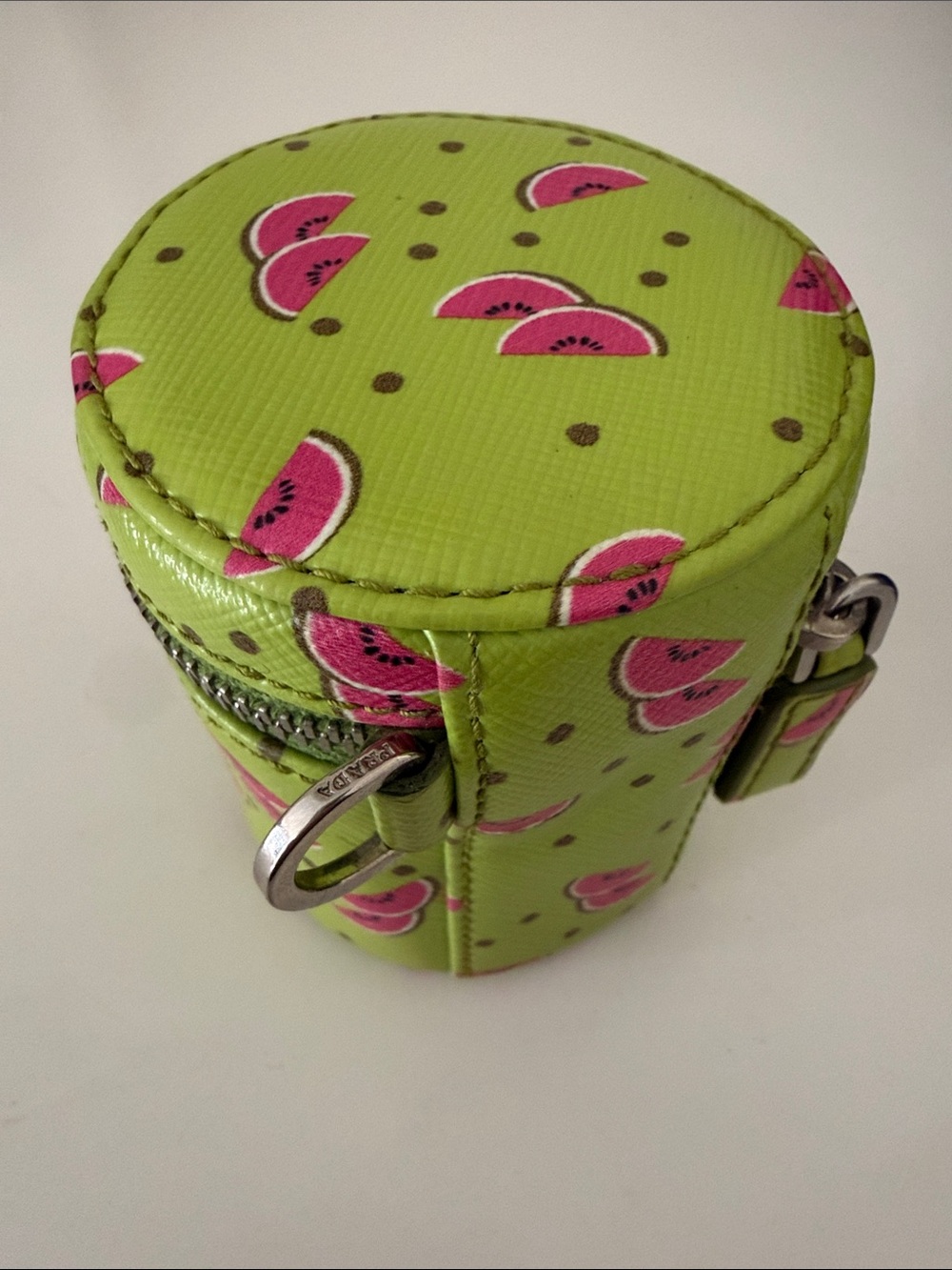 Prada Lime Green and Pink Watermelon Print Leather Pouch - Picture 14 of 14